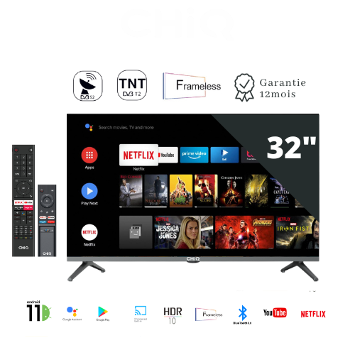 TV LED CHiQ Smart TV L32H7G 32 pouces HDR Google TV Télécommande à